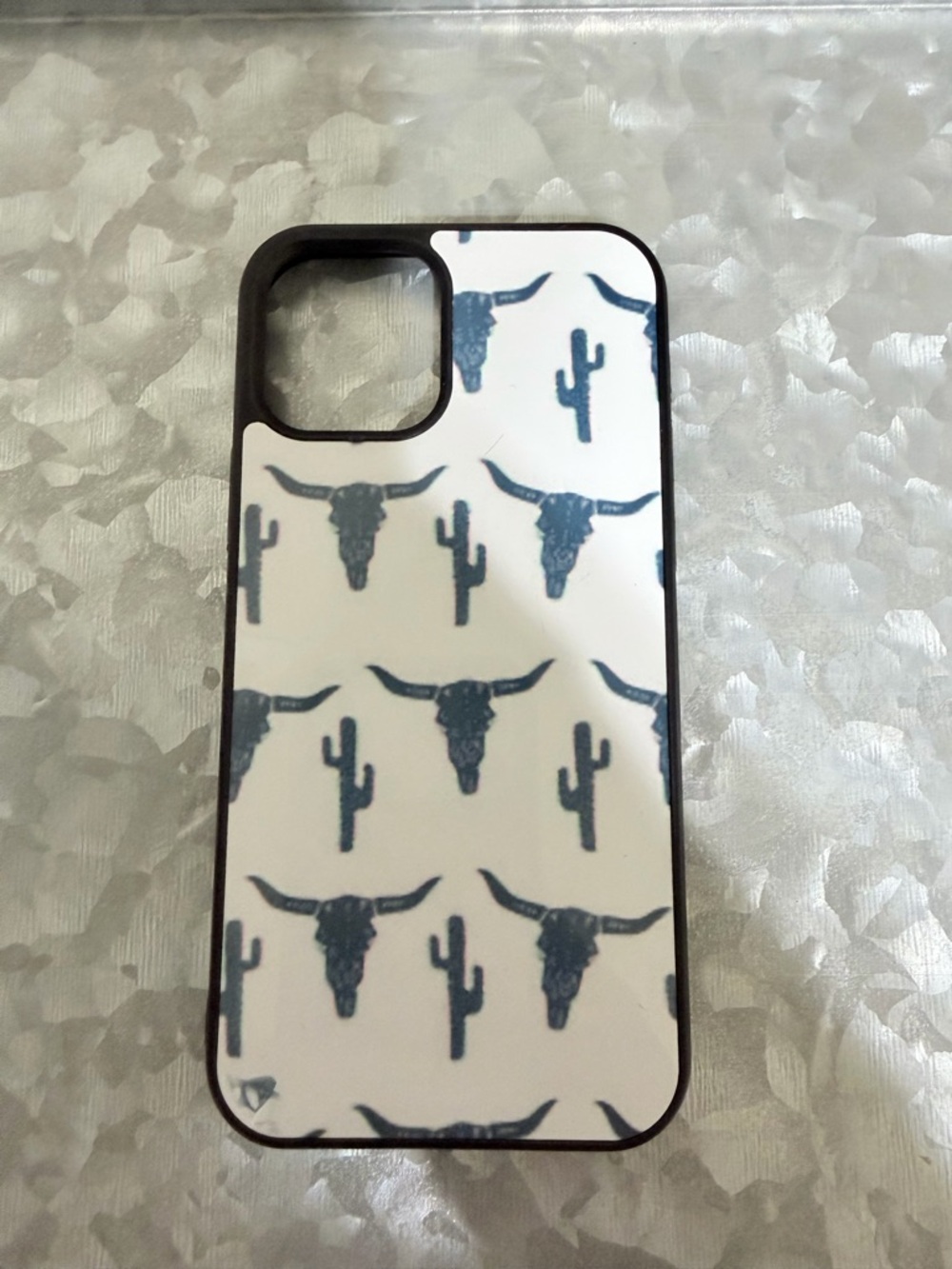 Unbranded White & Navy Longhorn Pattern iPhone Case